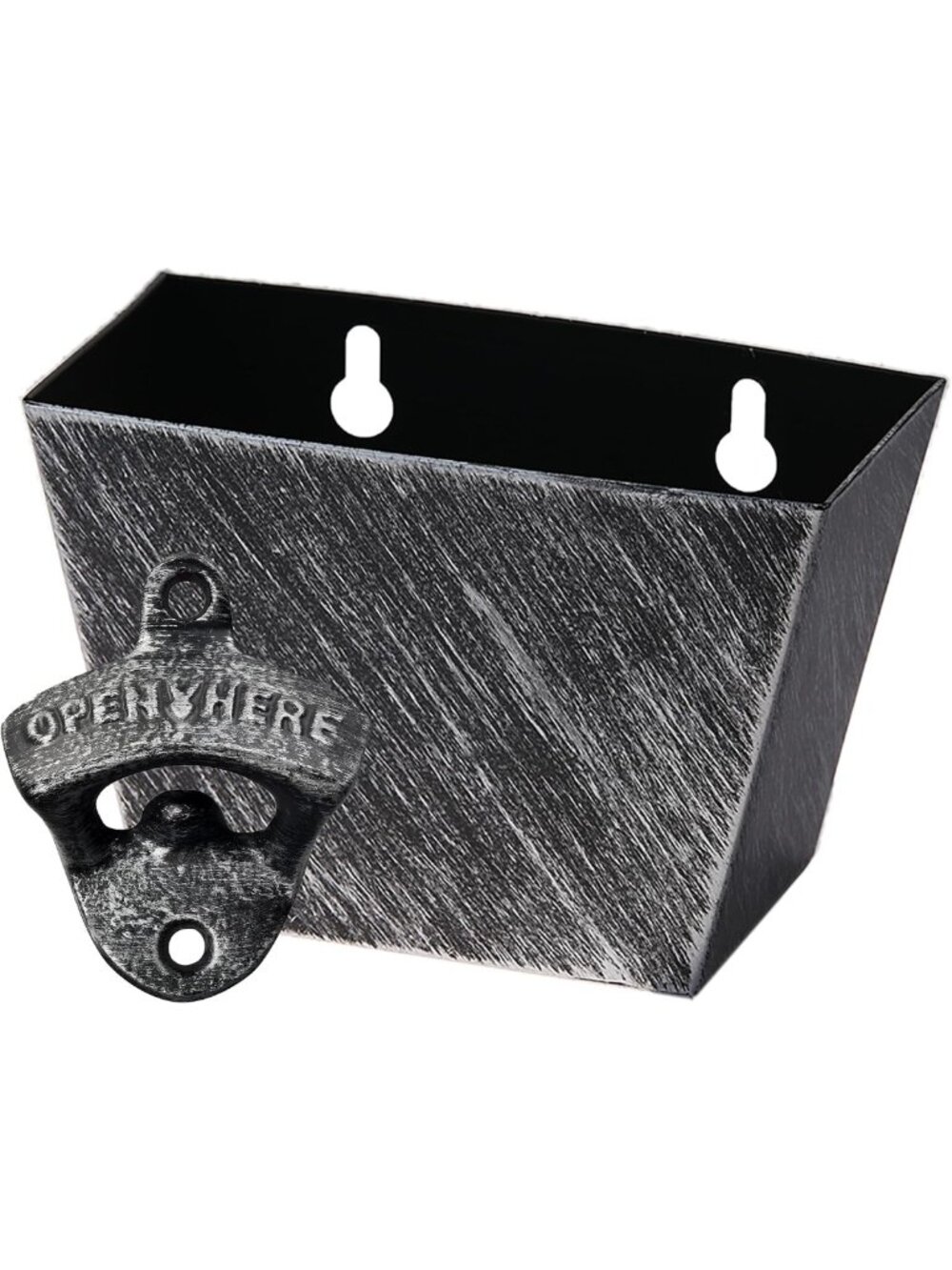 Antique Silver Wall-Mounted Cast Iron Bottle Opener with Cap Catcher for Home